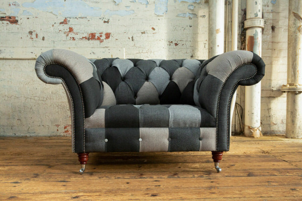 Grijze-blauwe Chesterfield fauteuil, luxe eenzitter designmeubel