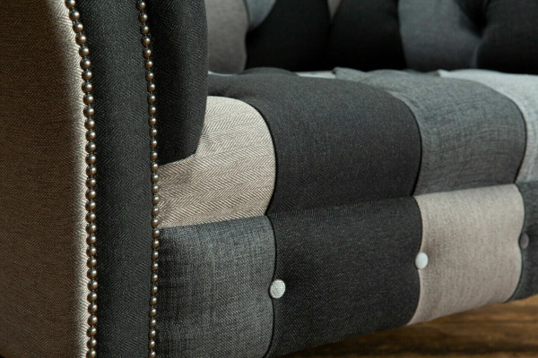 Grijze-blauwe Chesterfield fauteuil, luxe eenzitter designmeubel