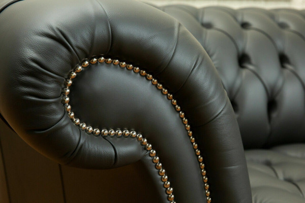 Grijze Chesterfield leren driezits Designer bankstel