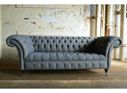 Grijze textiel Chesterfield driezits luxe 3-zitsbank designer sofa