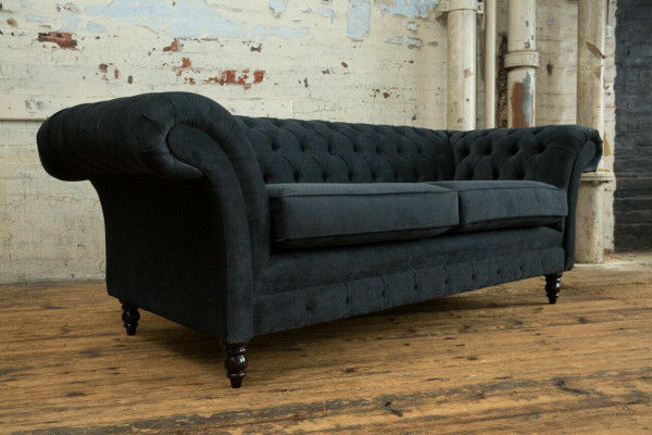 Stijlvol zwart Chesterfield bankstel Designer 3-zits luxe bank