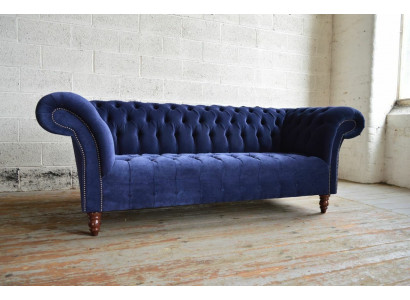 Blauw Chesterfield bank bankontwerp gestoffeerde banken stoffen textiel leer