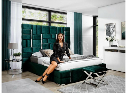 Bed met bekleding Tweepersoonsbed Ontwerper bed Huwelijksbed Slaapkamer Velours bed Stoffen bedden