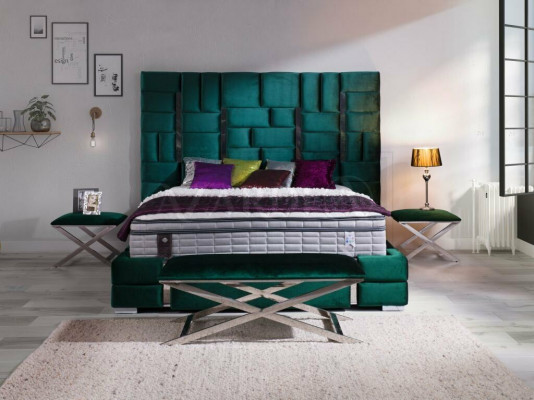 Bed met bekleding Tweepersoonsbed Ontwerper bed Huwelijksbed Slaapkamer Velours bed Stoffen bedden