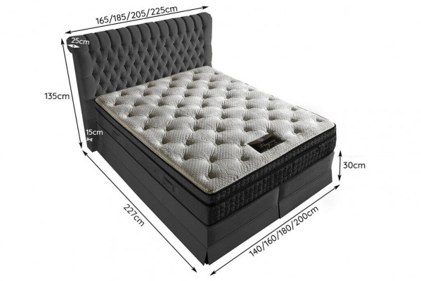 Grijze luxe slaapkamer Chesterfield bed gestoffeerd design luxe tweepersoonsbedden