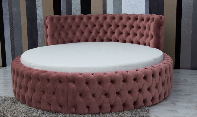 Rond fluwelen bed Chesterfield luxe bekleding Ronde bedden textiel stof hotel Nieuw