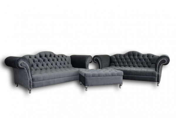 Bankstel 3+2 zits + voetenbank Chesterfield bankstel Stof Leder Bankstellen