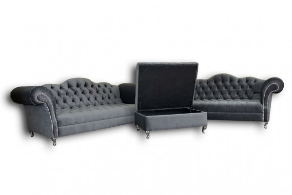 Bankstel 3+2 zits + voetenbank Chesterfield bankstel Stof Leder Bankstellen