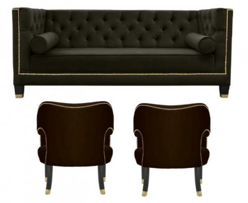 Chesterfield Fauteuil Zwarte xxl Big Textiel Stof Bank Meubelen Bekleding Set