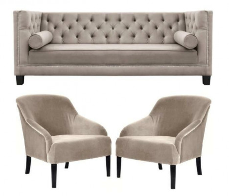 Chesterfield Beige Fauteuil Luxe Meubelsets Textiel Stof Bankstel Groep Nieuw