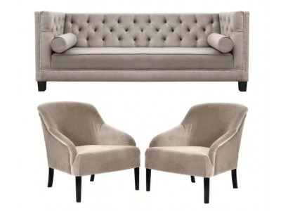 Chesterfield Beige Fauteuil Luxe Meubelsets Textiel Stof Bankstel Groep Nieuw