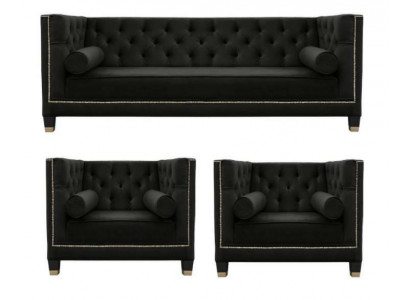 Zwarte Chesterfield woonkamerset met fauteuil en driezitsbank 3-delig.