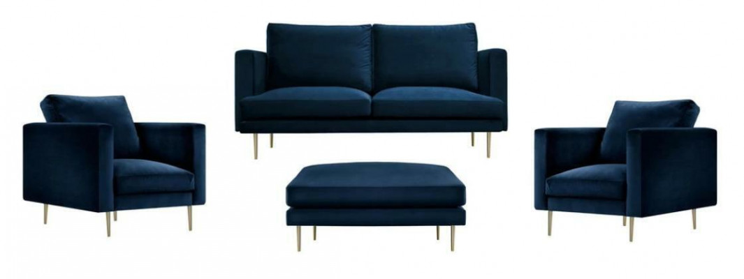 Bank Groep zitstoel Poef Meubels Textiel Stof Blauw Tweezits Woonkamer nieuw