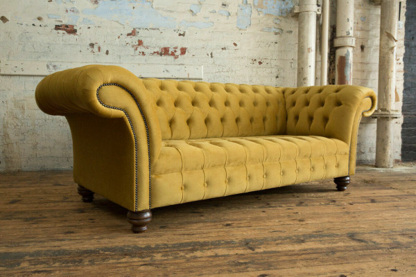Gele Designer Chesterfield driezits luxe 3-zits bankstel woonkamer sofa