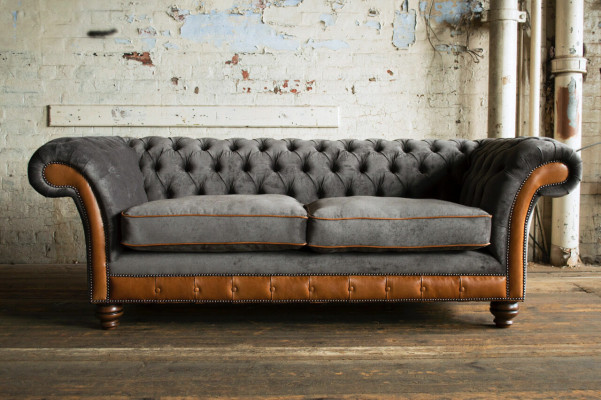 Grijze bruine Chesterfield 3-zits woonkamer luxe bank