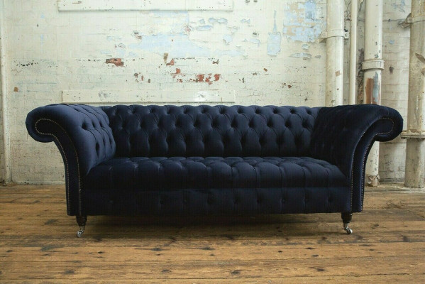 Donkerblauwe Chesterfield driezits Moderne woonkamer luxe bank