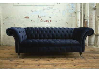 Donkerblauwe Chesterfield driezits Moderne woonkamer luxe bank