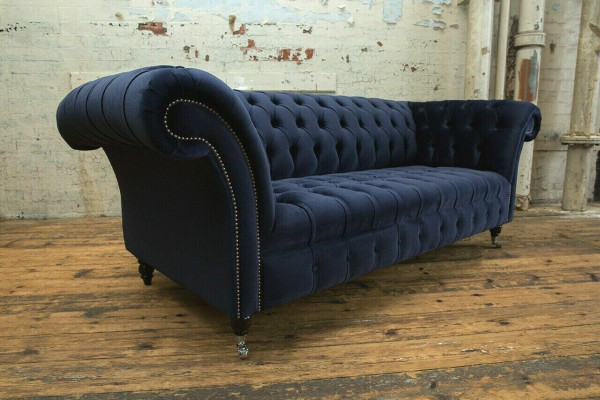 Donkerblauwe Chesterfield driezits Moderne woonkamer luxe bank