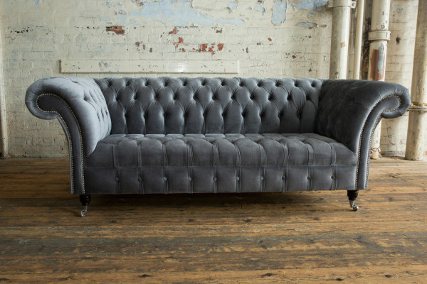 Moderne grijze Chesterfield 3-zitsbank Stijlvolle woonkamer 3-zitsbank