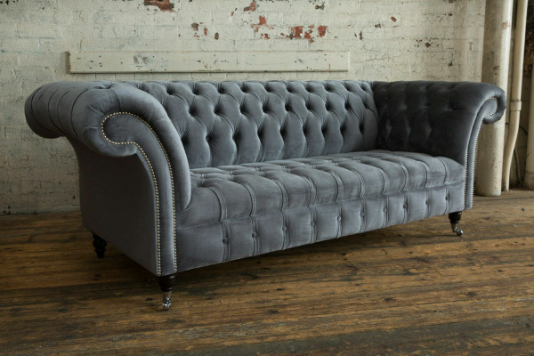 Moderne grijze Chesterfield 3-zitsbank Stijlvolle woonkamer 3-zitsbank