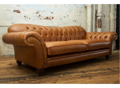 Bruine Chesterfield driezits luxe woonkamer 3-zitsbank