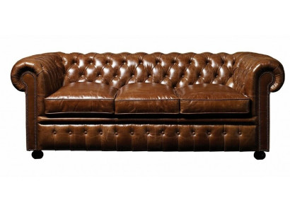 Bruin lederen Chesterfield driezits luxe 3-zits woonkamerbank.