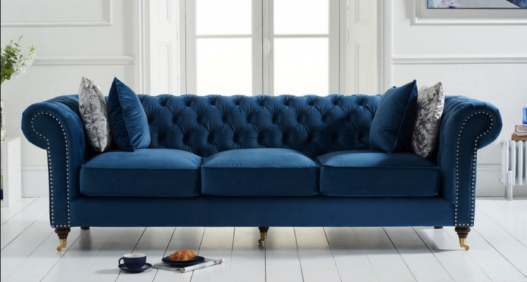 Blauw Chesterfield Bank Luxe Woonkamer Bank Stoffen Bankstel