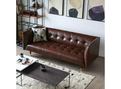 Bruine Chesterfield Luxe 3-zits Leren Woonkamerbank