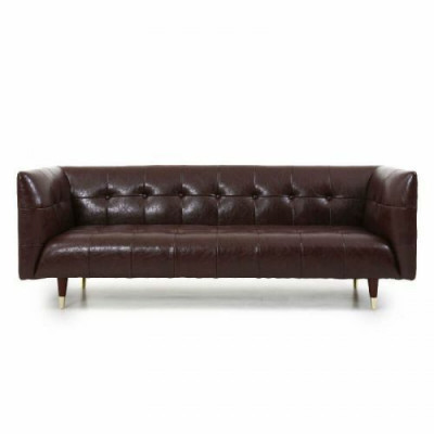 Bruine Chesterfield Luxe 3-zits Leren Woonkamerbank