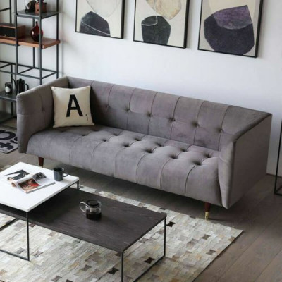 Moderne grijze Chesterfield 3-zits luxe woonkamer bank