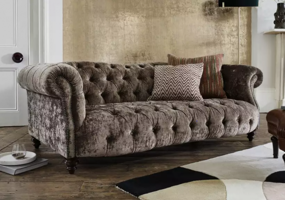 Chesterfield Bank Bank Bekleding Stof Leer Bankstel 3-Zits