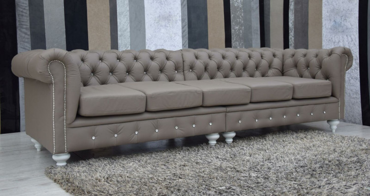 Chesterfield Bank Bank Bekleding Stof Leren Bankstel 5-zits.