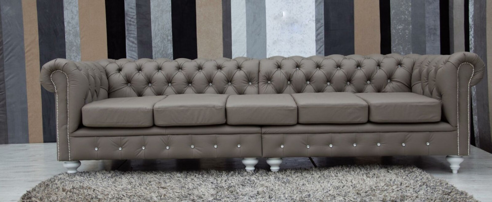 Chesterfield Bank Bank Bekleding Stof Leren Bankstel 5-zits.