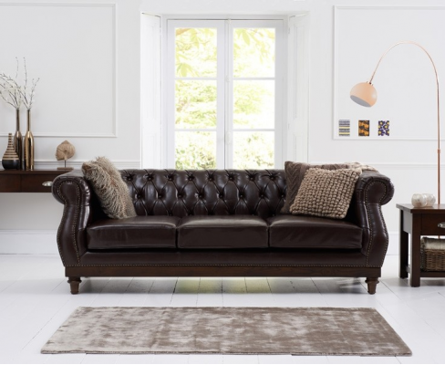 Chesterfield ontwerper bruine 3-zits luxe woonkamerbank