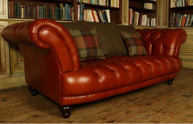 Bruin lederen Chesterfield bank bank stof bankstel 3 zits Nieuw