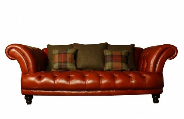 Bruin lederen Chesterfield bank bank stof bankstel 3 zits Nieuw