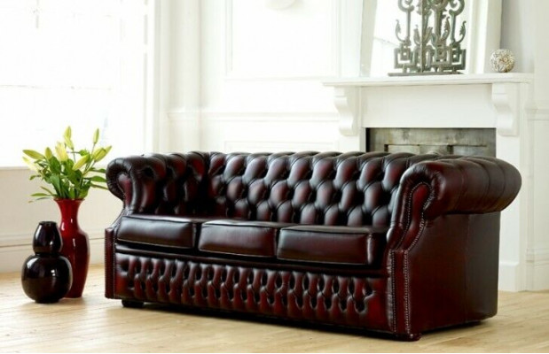 Chesterfield bank bank bekleding leren bankstel 3-zits driezitter nieuw