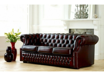 Chesterfield bank bank bekleding leren bankstel 3-zits driezitter nieuw