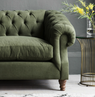 Groene gestoffeerde Chesterfield driezits Designer Luxe 3-zitsbank