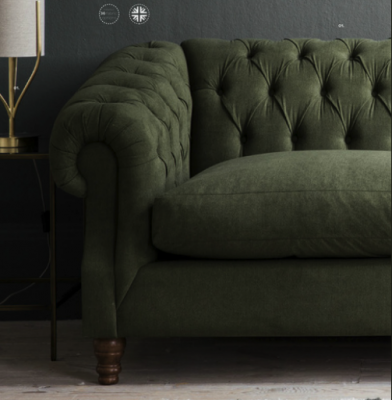 Groene gestoffeerde Chesterfield driezits Designer Luxe 3-zitsbank