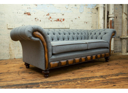 Grijze Chesterfield stoffen bank bank bank bank sofa zitten banken textiel nieuw bekleden