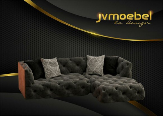 Chesterfield L-vormige hoekbank bank design textiel gestoffeerd bankstel hoek nieuw