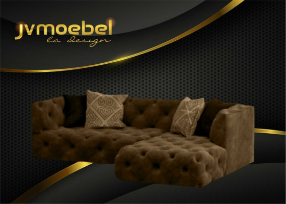 Chesterfield L-vormige hoekbank bank design textiel gestoffeerd bankstel hoek nieuw
