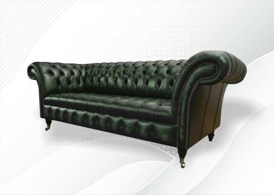 Driepersoonsbank 3-zits Chesterfield Nieuwe bank Antiek Groene bekleding Nieuwe banken