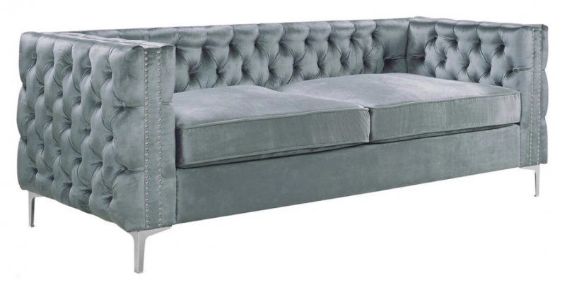 Grijze Chesterfield bank Luxe fluwelen bankstel Knopen gestoffeerde bank Nieuw