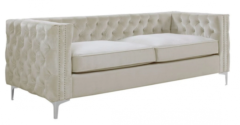 Chesterfield Driezitsbank Beige Textiel Stof Bank Meubels Fluweel Kleur naar keuze