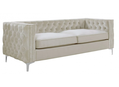Chesterfield Driezitsbank Beige Textiel Stof Bank Meubels Fluweel Kleur naar keuze