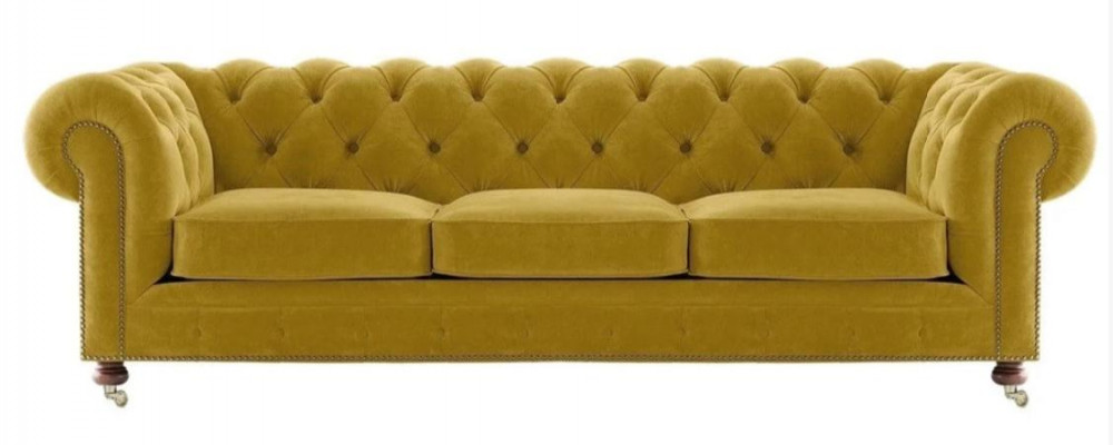 Luxe Geel Chesterfield Fluweel Driezitsbank Bekleding Meubels Hotel Woonkamer Praktijk
