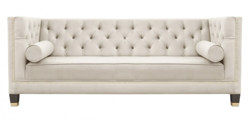 Luxe beige Chesterfield fluwelen driezits gestoffeerde meubels voor hotel woonkamer praktijk.