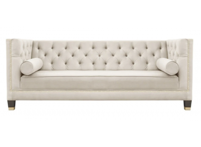 Luxe beige Chesterfield fluwelen driezits gestoffeerde meubels voor hotel woonkamer praktijk.
